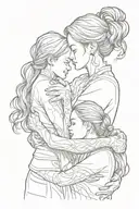 son, mom and daughter hug each other tattoo design idea