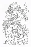 son, mom and daughter hug each other tattoo design idea