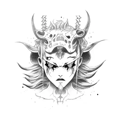 a girl in the form of an oni demon tattoo design idea