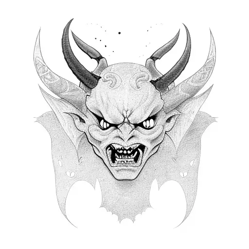 a girl in the form of an oni demon tattoo design idea