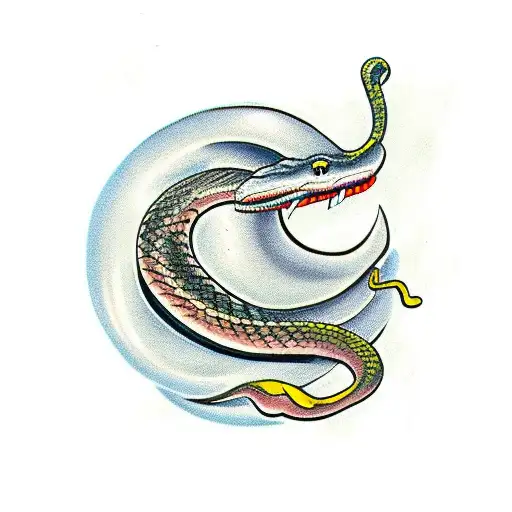 snake biting an apple tattoo design idea
