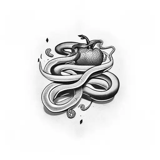 arm wrapped by a snake biting an apple tattoo design idea