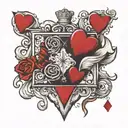 7 hearts and 2 diamonds playing cards under ripped skin tattoo design idea