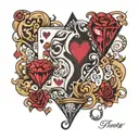 7 hearts and 2 diamonds playing cards under ripped skin tattoo design idea
