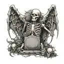 skeleton hugging a gravestone covered with spiders tattoo design idea