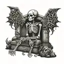 skeleton hugging a gravestone covered with spiders tattoo design idea