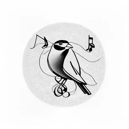 A bird perched on a yoga mat surrounded by musical notes tattoo design idea