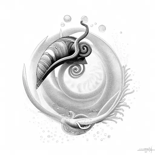 Nautilus swimming through a vibrant underwater garden tattoo design idea