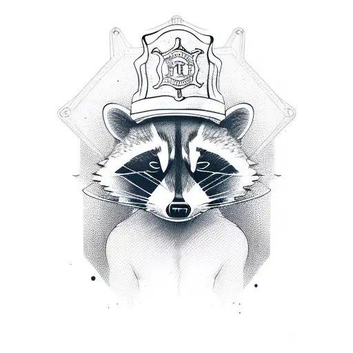 raccoon with squirt gun and firefighter hat tattoo design idea