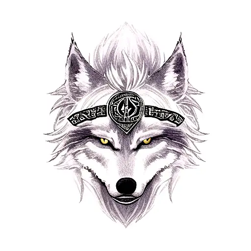 wolf with viking symbols tattoo design idea