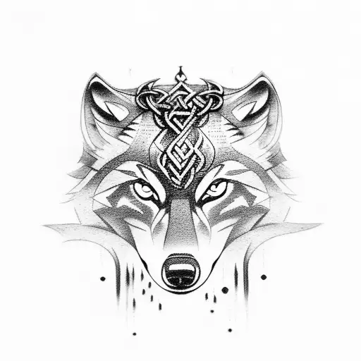 wolf with viking symbols tattoo design idea