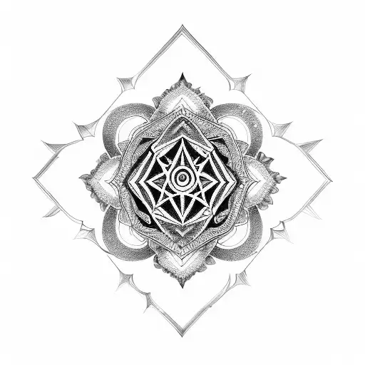 square warrior love lion mokhsha yantra mandala lotus geometric tattoo design idea