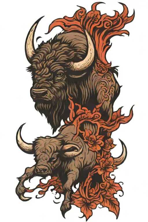 buffalo strong but wounded  tattoo design idea