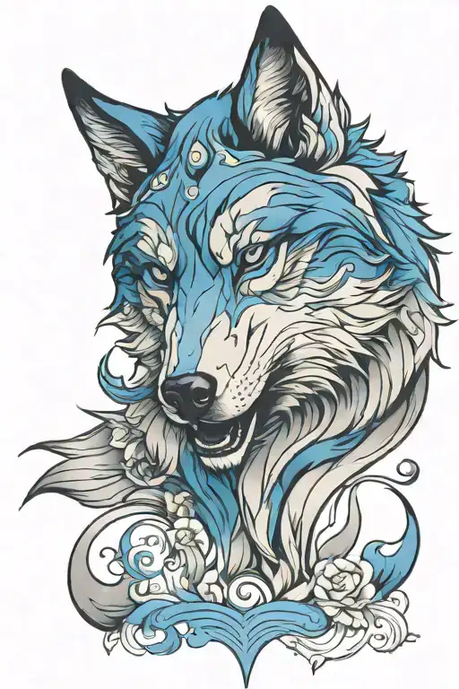 blue and gray wolf tattoo design idea