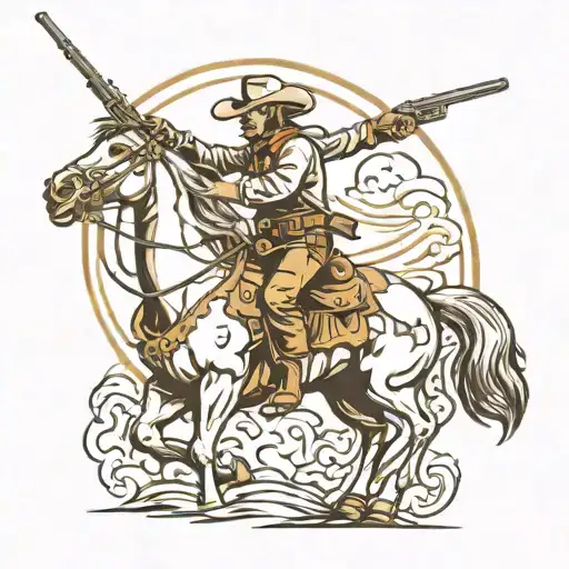 cowboy on horse shotting rifle tattoo design idea