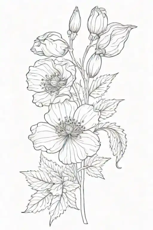 poppy lavender blossom bluebell and forest leafs tattoo design idea