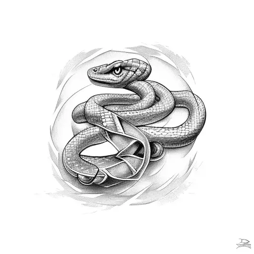 Two Dice both displaying 4 in the background of a snake on the forearm tattoo design idea