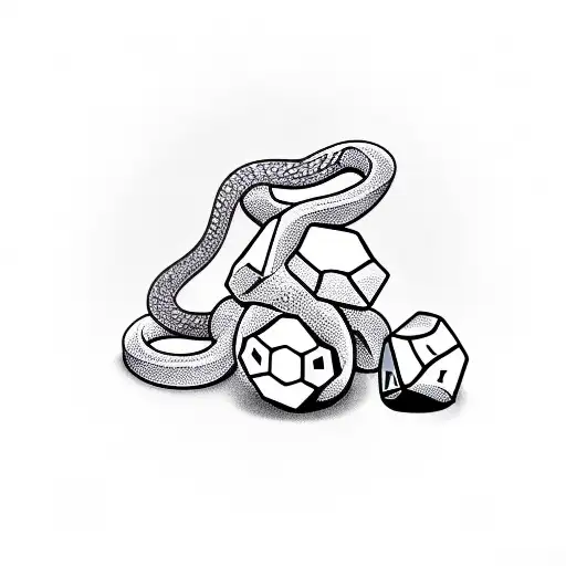 Snake going up and down the arm with two dice in the background both displaying 4 tattoo design idea