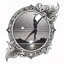 A stylized sunset scene with a physical therapy symbol incorporated, like a person stretching or exercising tattoo design idea