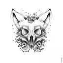 fox skull minkmalist style with foxglove flowers in background  tattoo design idea