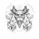 fox skull minkmalist style with foxglove flowers in background  tattoo design idea