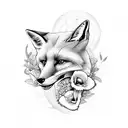 fox skull face forward with foxglove flowers  tattoo design idea