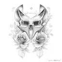 fox skull face forward with foxglove flowers  tattoo design idea