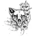 fox skull face with foxglove flowers around it tattoo design idea
