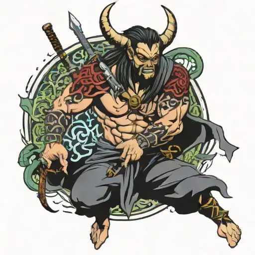 male demon slayer working for god tattoo design idea