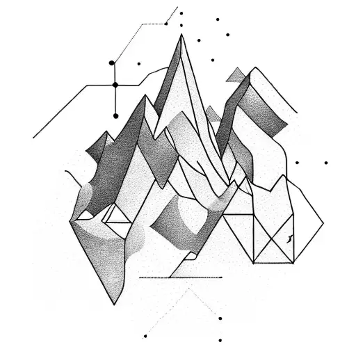 A geometric mountain range with a trail forming the shape of a computer circuit tattoo design idea