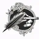 hand with traditional quill pen drawing a semi colon tattoo design idea