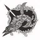 hand with traditional quill pen drawing a semi colon tattoo design idea