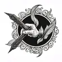 hand with traditional quill pen drawing a semi colon tattoo design idea