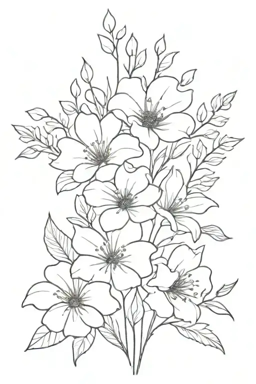 simple bouquet of January, February, March, October, November birth flowers tattoo design idea