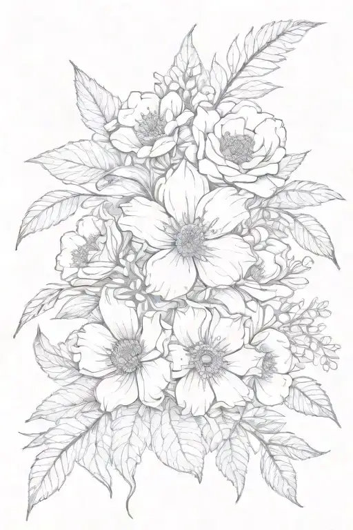bouquet of January, February, March, October, November birth flowers tattoo design idea