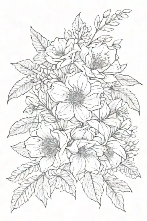 bouquet of January, February, March, October, November birth flowers tattoo design idea