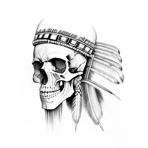 indian headress on skull  tattoo design idea