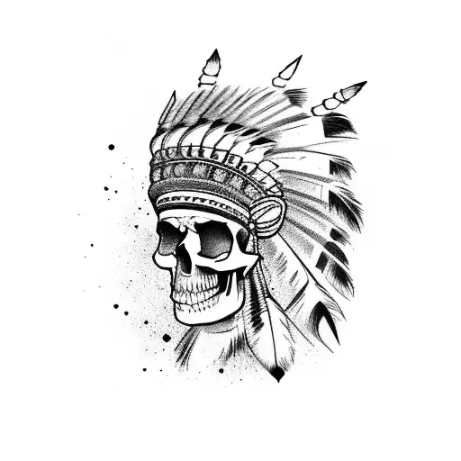 indian headress on skull  mountain trees salor anchor tattoo design idea