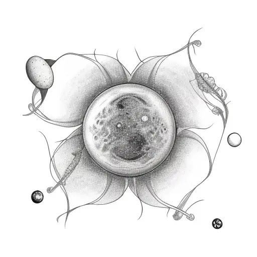 Lily flower with Pluto planet in background  tattoo design idea