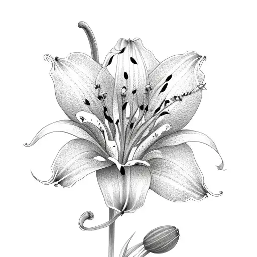 Lily flower with Pluto planey tattoo design idea