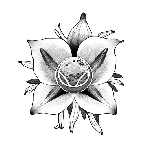 Lily flower with Pluto planet in background  tattoo design idea
