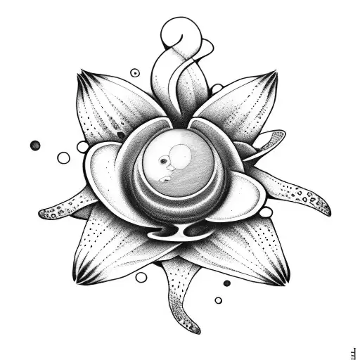 Lily flower with Pluto planet in background  tattoo design idea