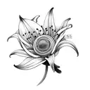 Lily flower with Pluto planet in background  tattoo design idea