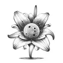 Lily flower with Pluto planet in background  tattoo design idea