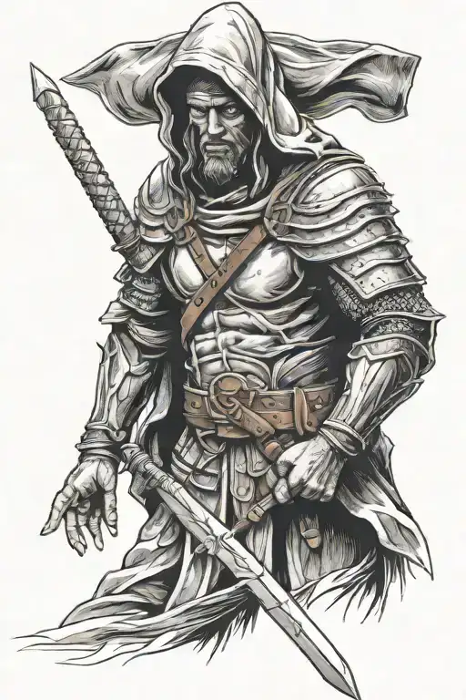 hooded warrior  tattoo design idea