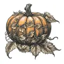 falling leaves pumpkin tattoo design idea