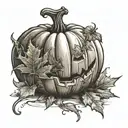 falling leaves pumpkin tattoo design idea