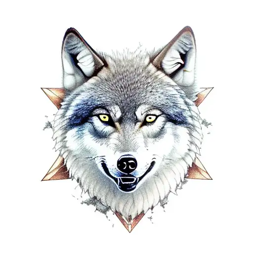 two wolves and a mountain goat on a mountain with trees and rivers with a hawk flying over head tattoo design idea