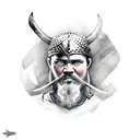 Viking warrior with a black eagle on his shoulder tattoo design idea
