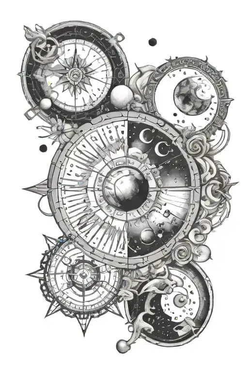 Moon phases and zodiac signs tattoo design idea